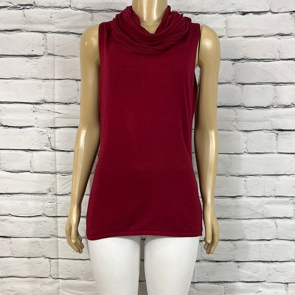 NWT Parkhurst Top Womens Roman Red Cowl Neck Tight Knit Sleeveless Relax…